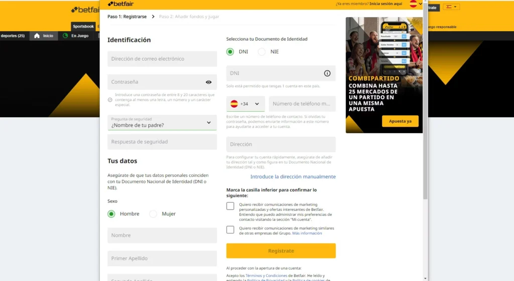 Identificacion para Betfair Login